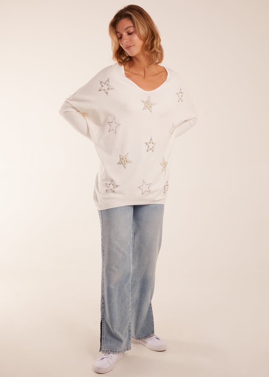 Blue Vanilla Ivory Diamante Pearl Star Jumper