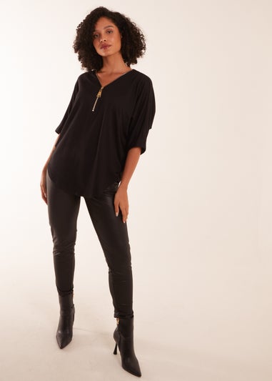 Blue Vanilla Black Zip Front Top