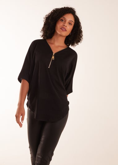 Blue Vanilla Black Zip Front Top