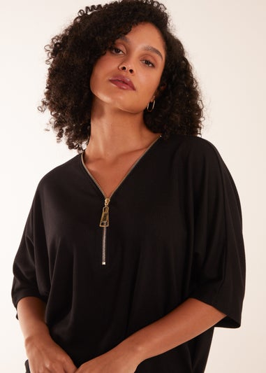 Blue Vanilla Black Zip Front Top