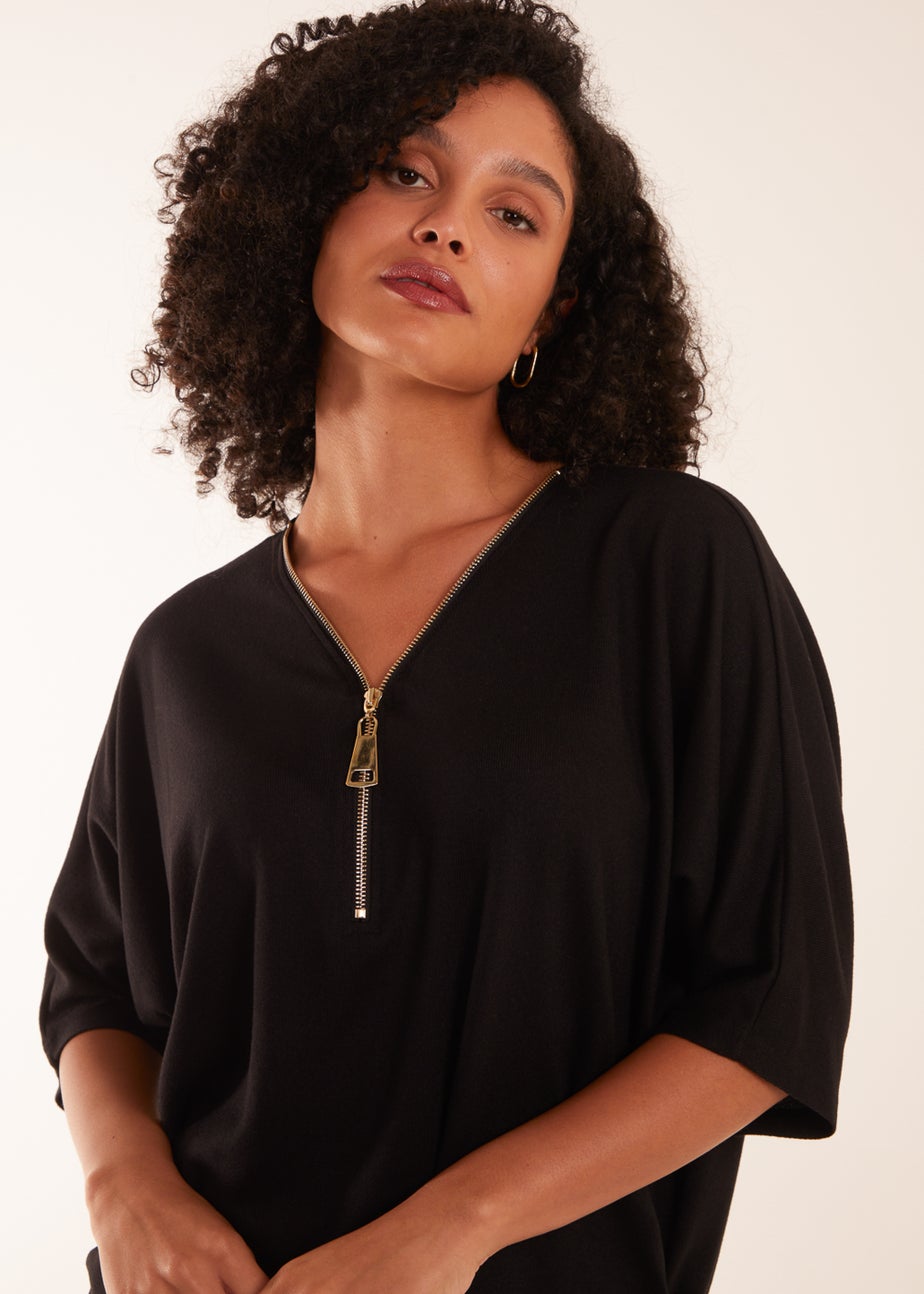 Blue Vanilla Black Zip Front Top