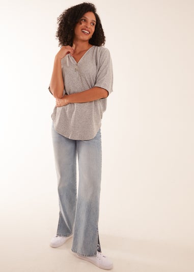 Blue Vanilla Grey Zip Front Top