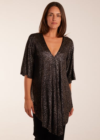 Blue Vanilla Gold Leopard V Neck Tie Front Top