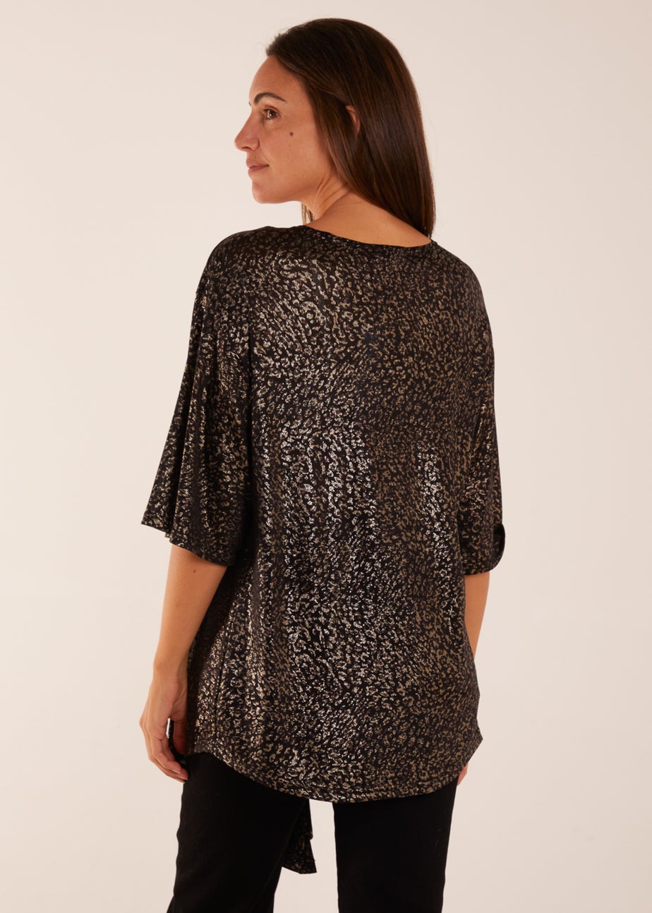 Blue Vanilla Gold Leopard V Neck Tie Front Top