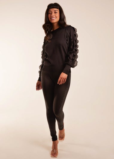 Blue Vanilla Black Frill Sleeve Jumper
