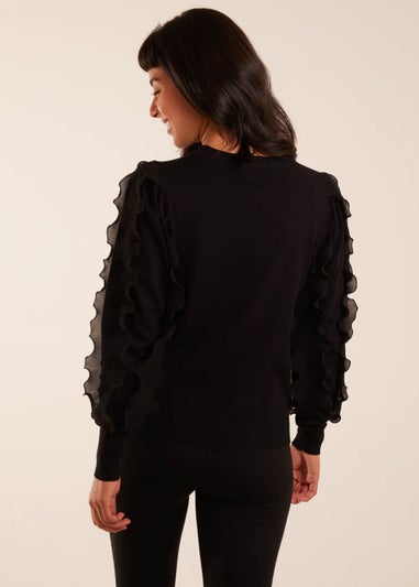 Blue Vanilla Black Frill Sleeve Jumper