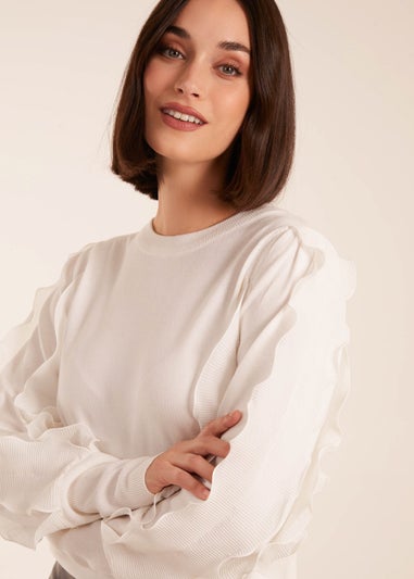 Blue Vanilla White Frill Sleeve Jumper