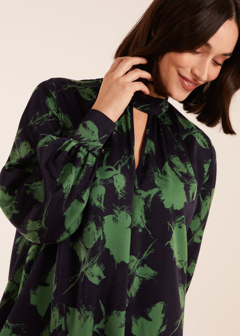 Blue Vanilla Midnight Blue Abstract High Neck Keyhole Shift Dress