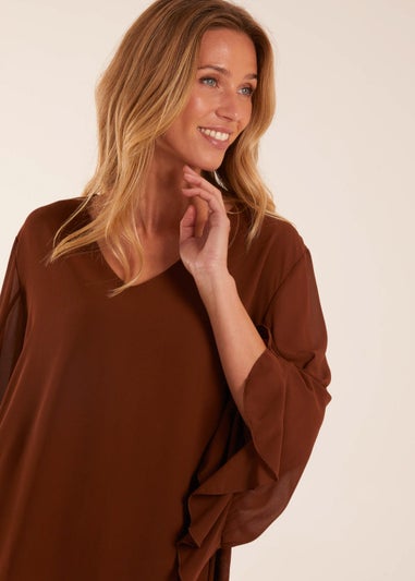 Blue Vanilla Chocolate Frill Sleeve V Neck Blouse