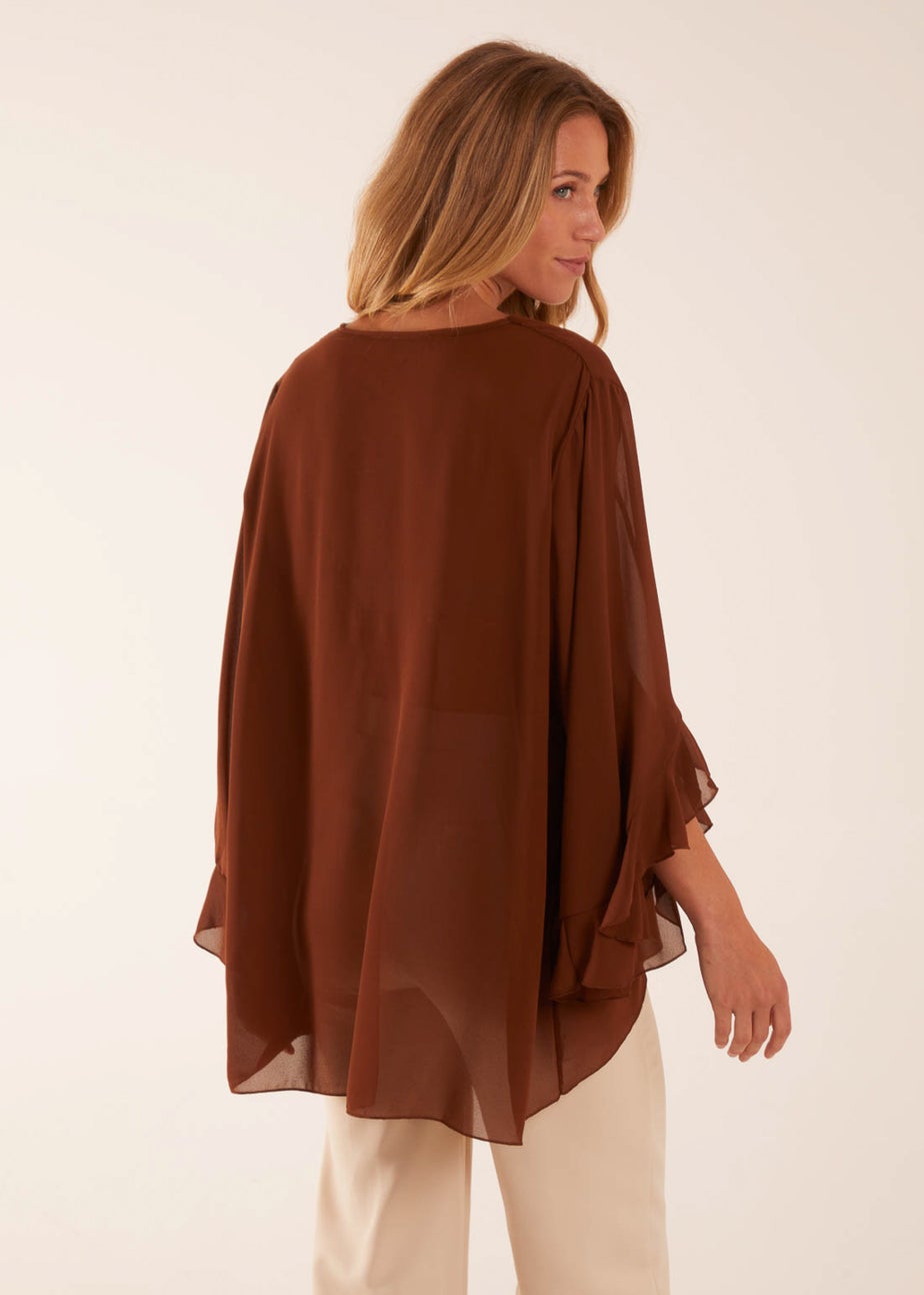 Blue Vanilla Chocolate Frill Sleeve V Neck Blouse