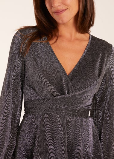 Blue Vanilla Silver Tie Front Lurex Top