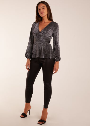 Blue Vanilla Silver Tie Front Lurex Top