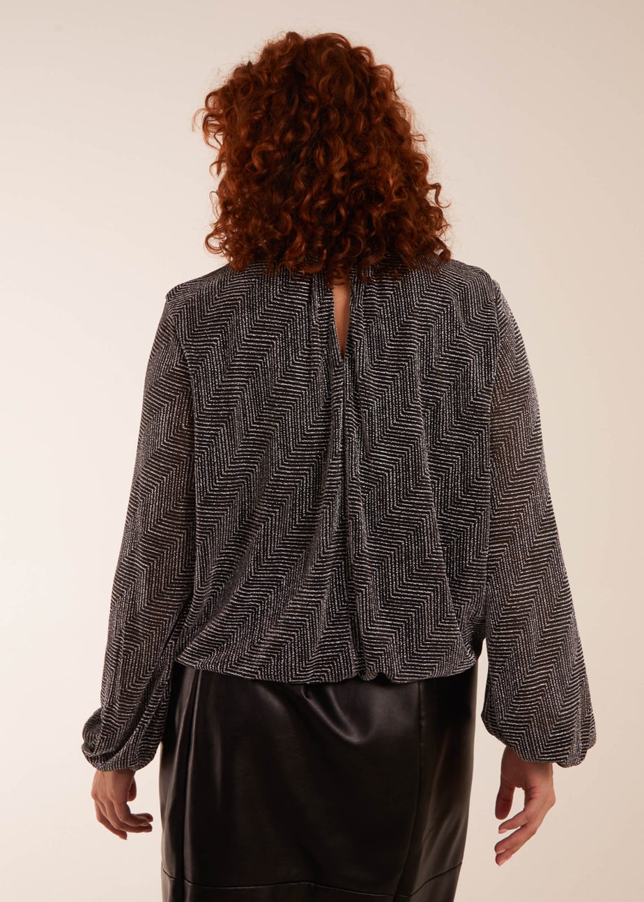 Blue Vanilla Silver Curve Puffball High Neck Top