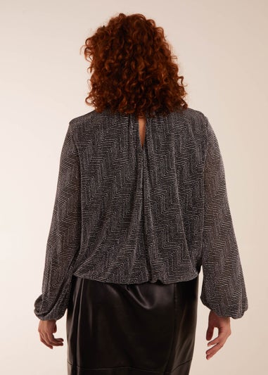 Blue Vanilla Silver Curve Puffball High Neck Top