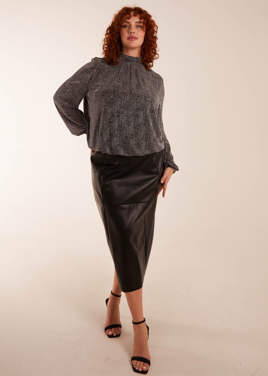 Blue Vanilla Silver Curve Puffball High Neck Top