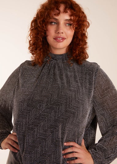 Blue Vanilla Silver Curve Puffball High Neck Top