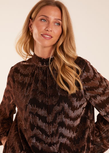 Blue Vanilla Bronze High Neck Puff Ball Top