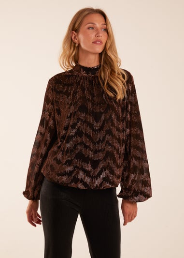 Blue Vanilla Bronze High Neck Puff Ball Top