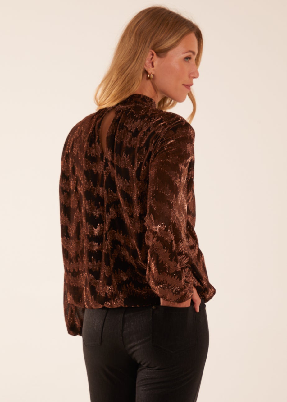 Blue Vanilla Bronze High Neck Puff Ball Top