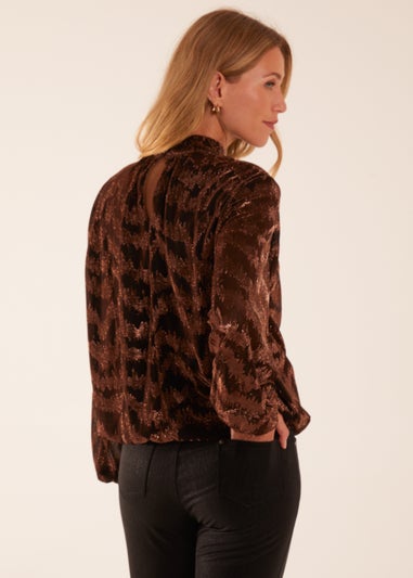 Blue Vanilla Bronze High Neck Puff Ball Top