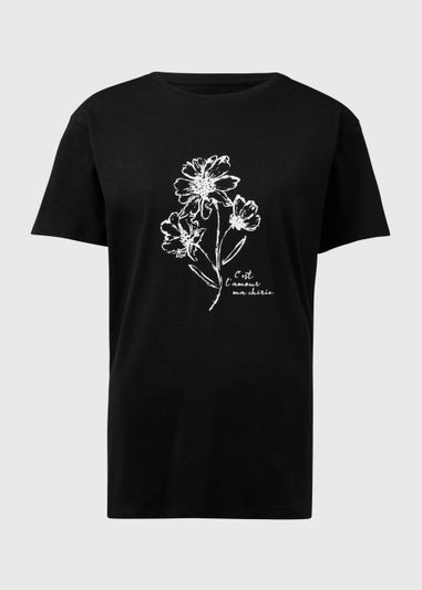 Black Flower Print T-Shirt