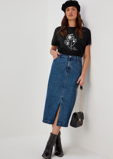 Black Flower Print T-Shirt