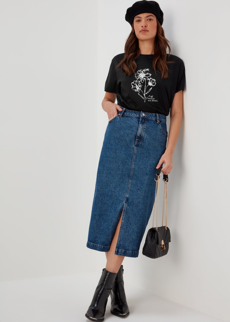 Black Flower Print T-Shirt