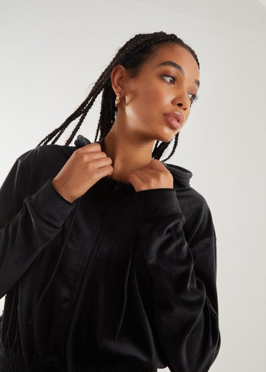 Pink Vanilla Black Velour Zip Hoodie