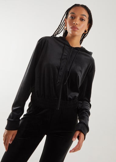 Pink Vanilla Black Velour Zip Hoodie