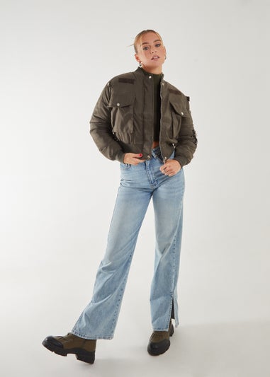 Pink Vanilla Khaki Utility Cargo Bomber Jacket