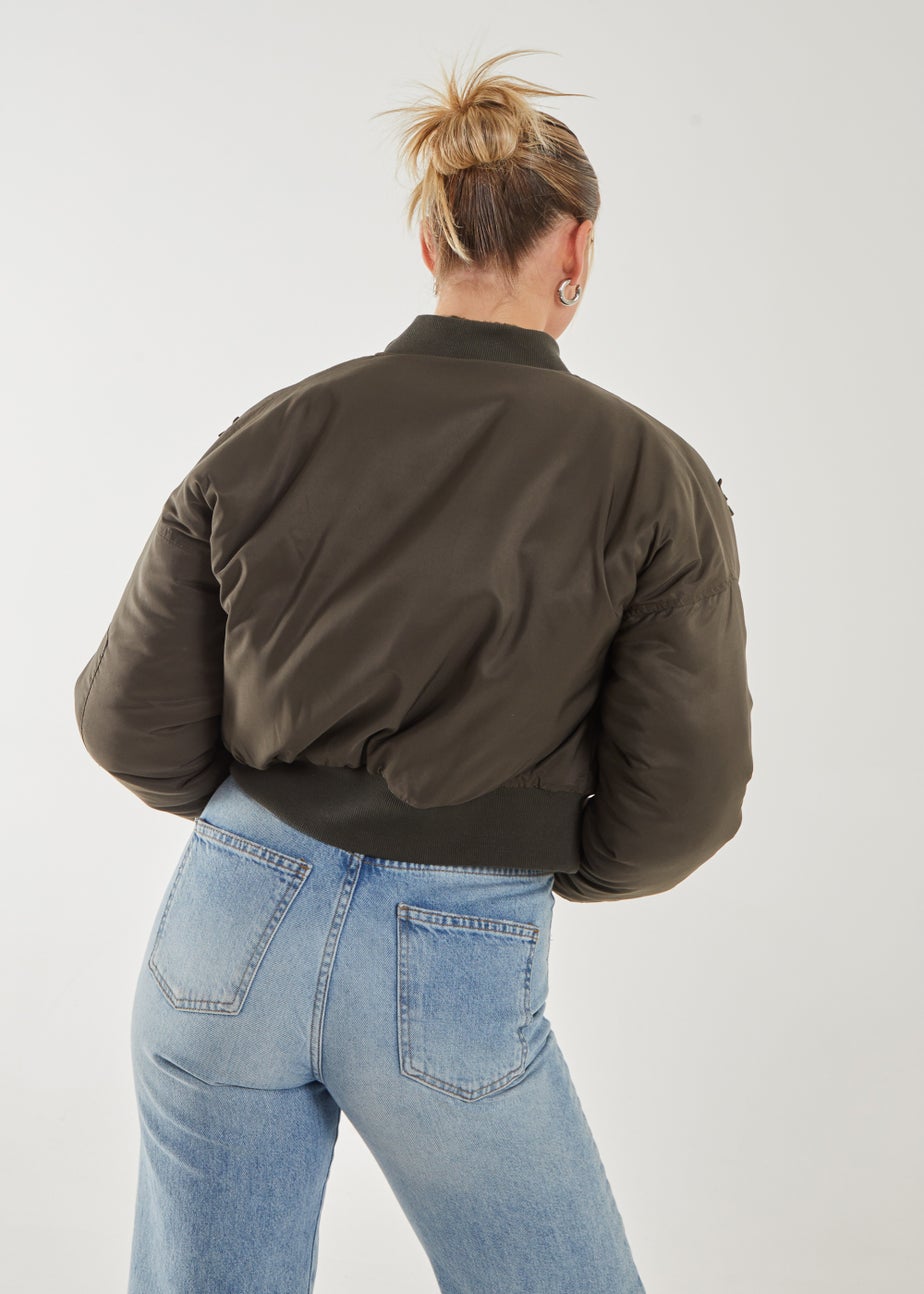 Pink Vanilla Khaki Utility Cargo Bomber Jacket