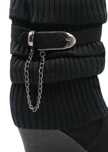 Where's That From Black Suede Bryony Wedge Heel Ankle Boots