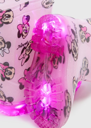Kids Pink Minnie Mouse Print Light Up PVC Wellies (Younger 4-12)