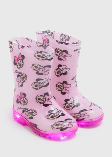 Kids Pink Minnie Mouse Print Light Up PVC Wellies (Younger 4-12)