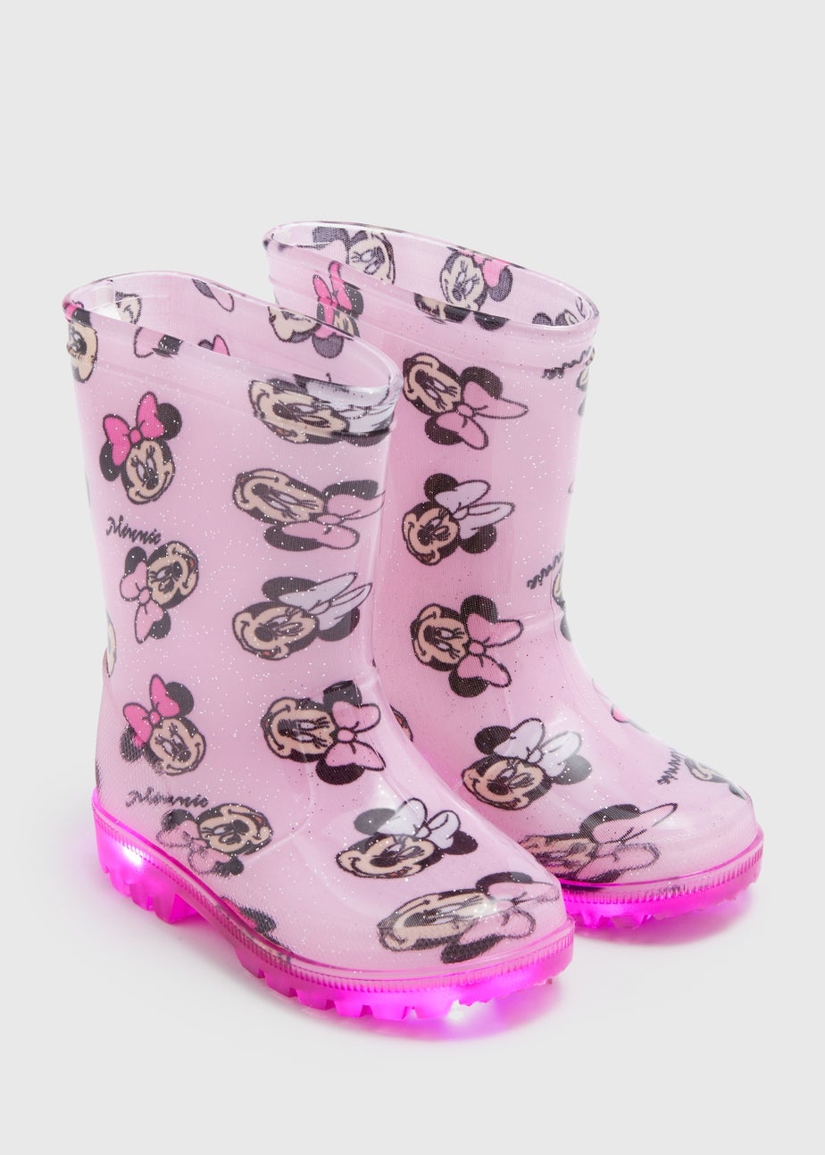 Kids Pink Minnie Mouse Print Light Up PVC Wellies (Younger 4-12)