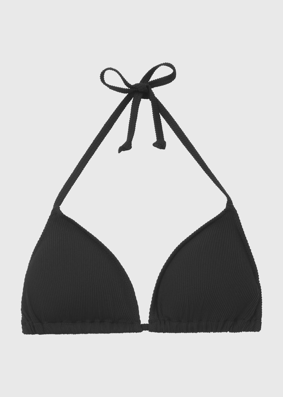 Black Textured Triangle Bikini Top