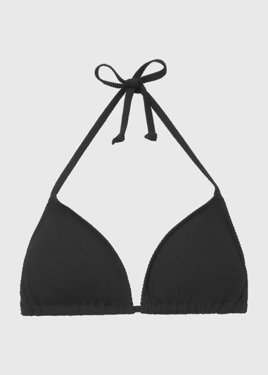Black Textured Triangle Bikini Top