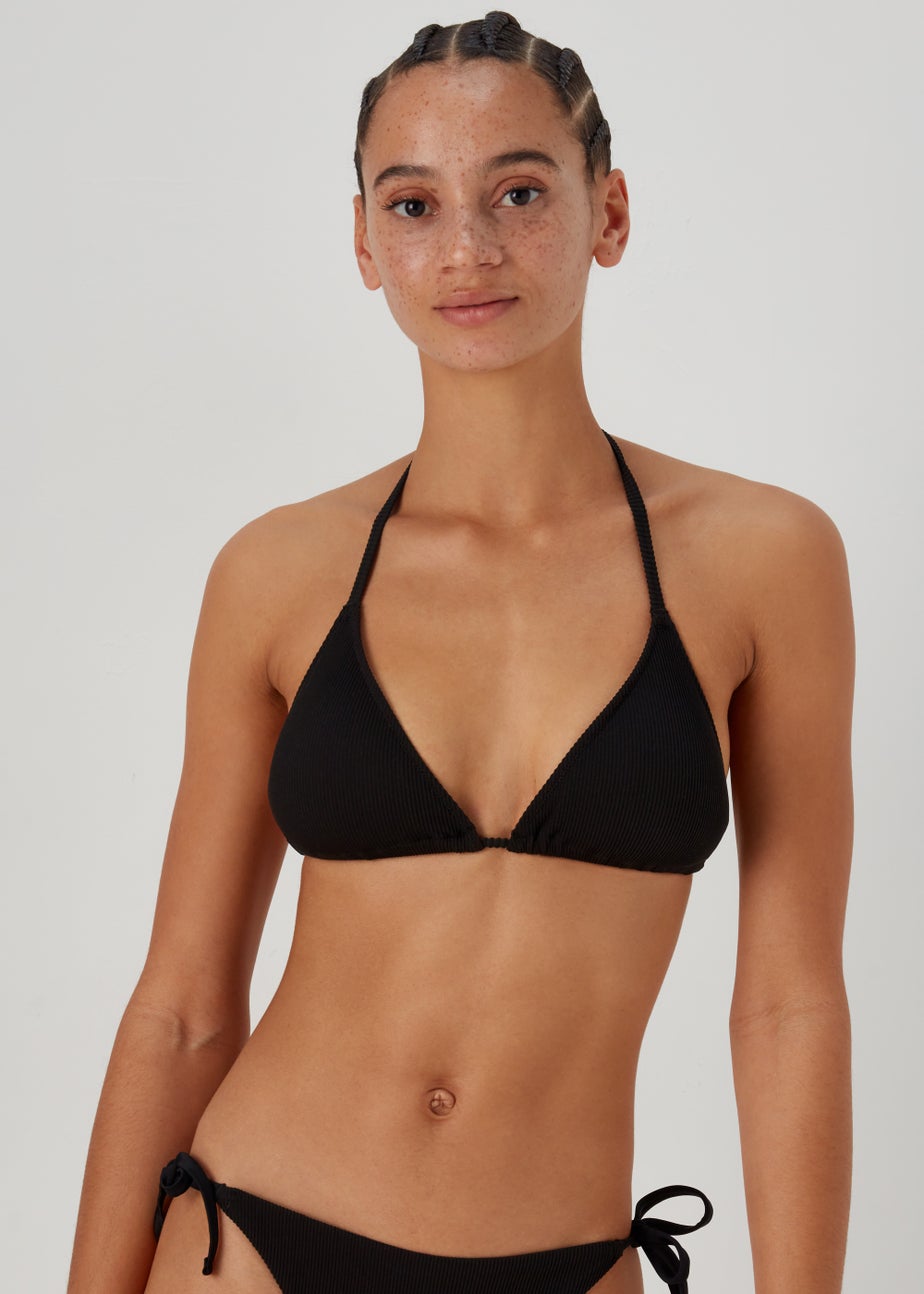 Black Textured Triangle Bikini Top