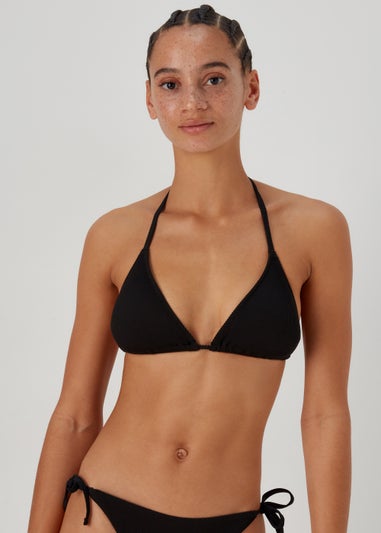 Black Textured Triangle Bikini Top