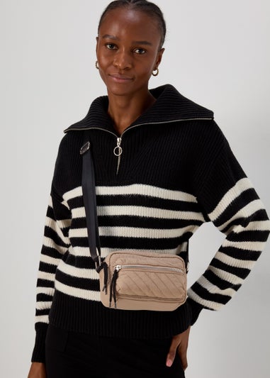 Taupe Quilted Nylon Camera Bag