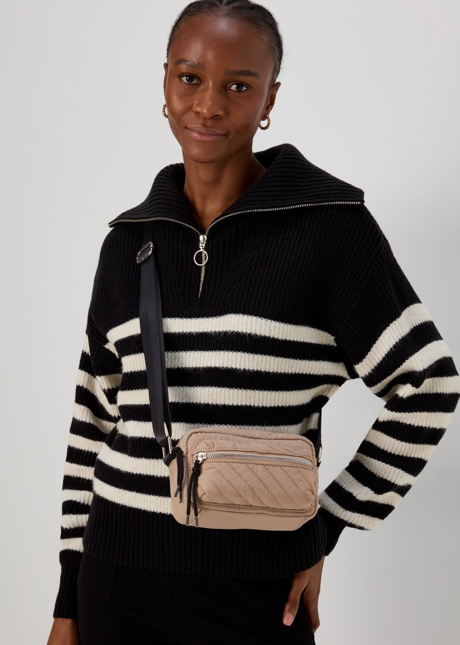 Taupe Quilted Nylon Camera Bag