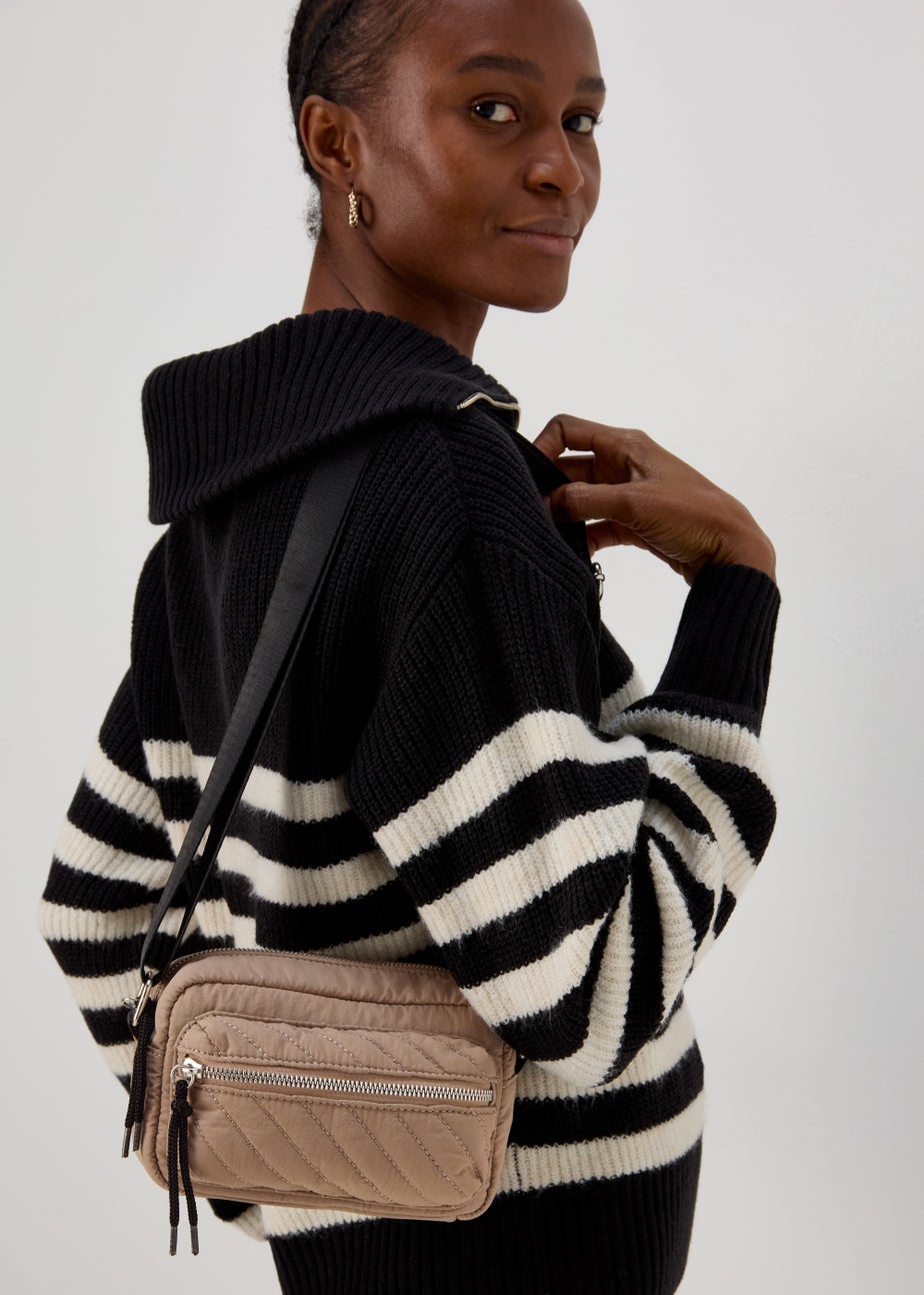 Taupe Quilted Nylon Camera Bag