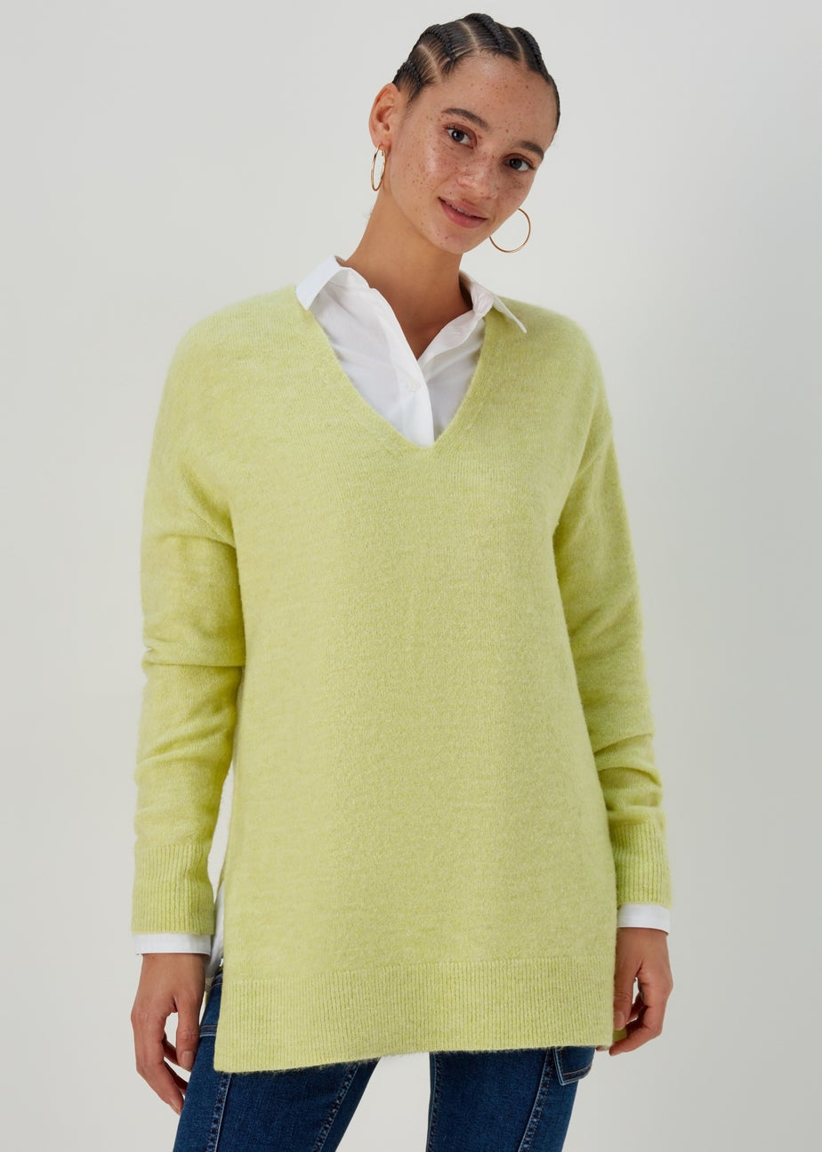 Lime Spandex V Neck Jumper