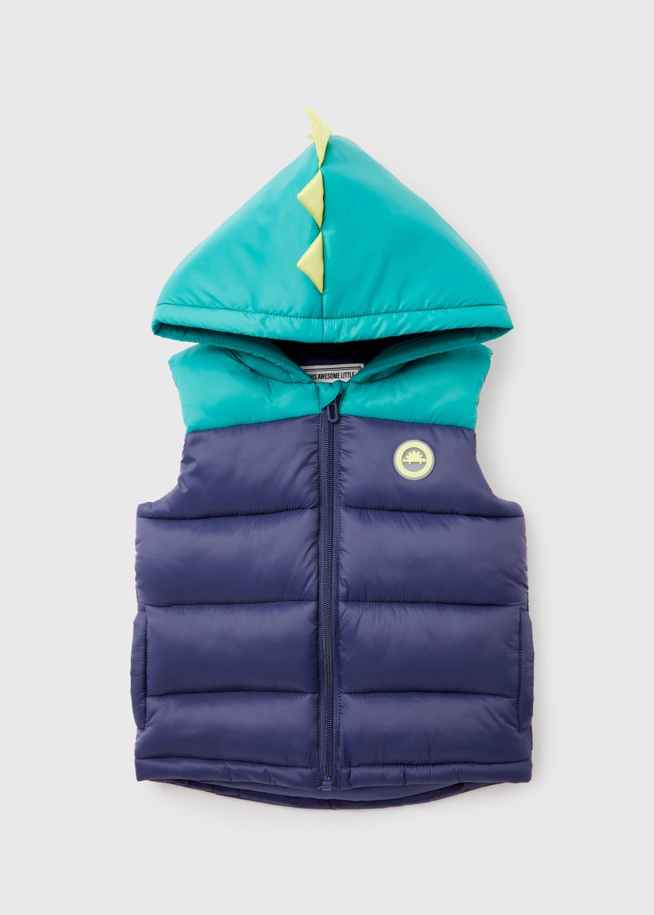 Boys Colour Block Hooded Dinosaur Gilet (1-7yrs)