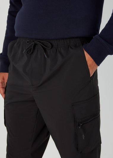 Black Tech Cuffed Cargo Trousers