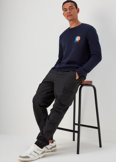 Black Tech Cuffed Cargo Trousers