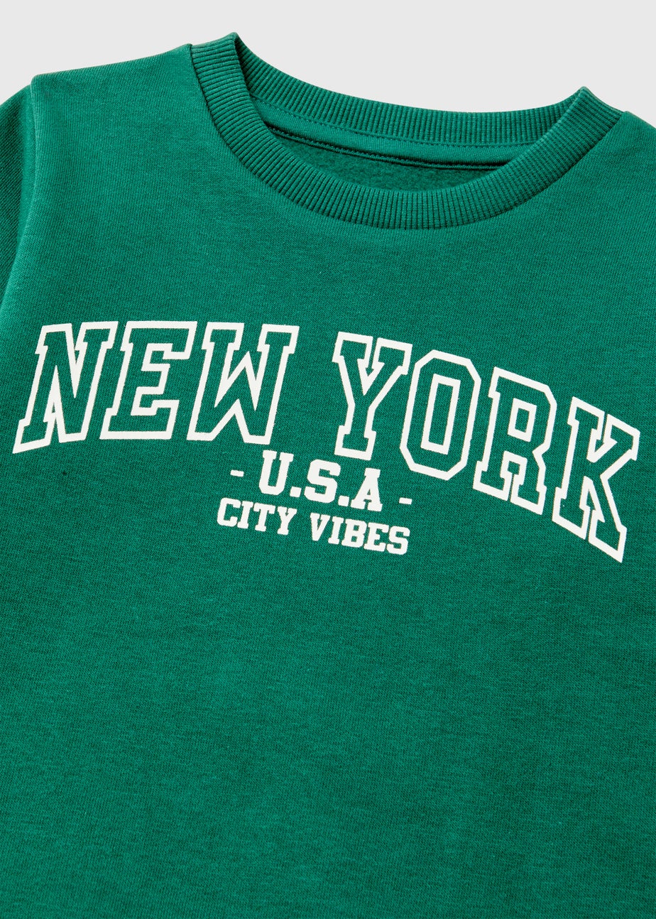 Boys Green New York Print Sweatshirt (1-7yrs)