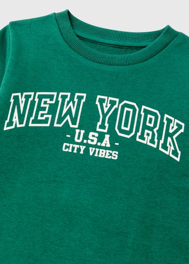 Boys Green New York Print Sweatshirt (1-7yrs)