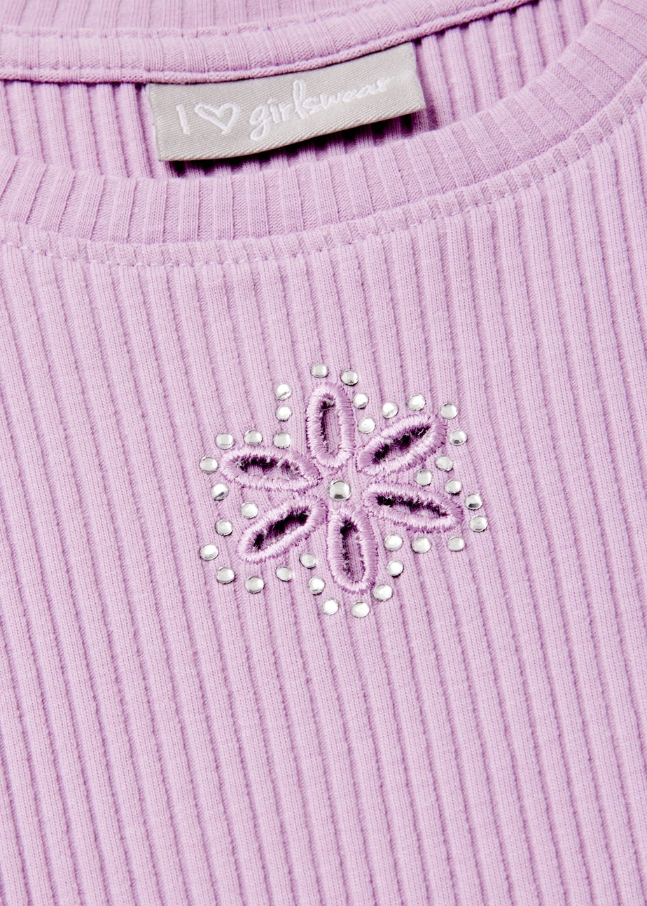 Girls Lilac Cut Out Ribbed Long Sleeve T-Shirt (7-13yrs)