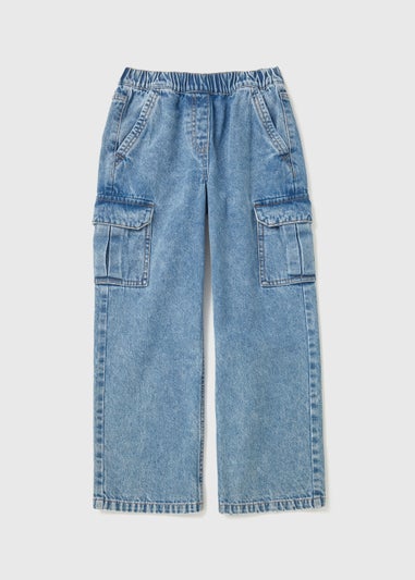 Girls Blue Wide Leg Cargo Trousers (7-15yrs)